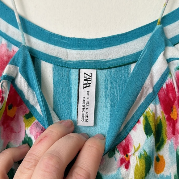 Zara Vibrant Blue Floral Summer Thin Strap Sundress Vacation Festival Size Small - Picture 6 of 8